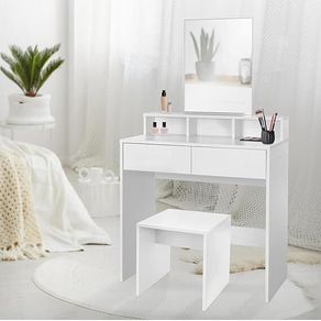 Dressing table white with mirror and stool