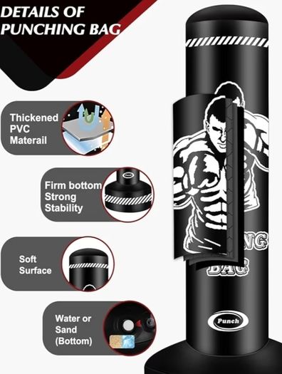 180cm Free Standing Boxing Bag Inflatable Heavy Punch Bag with Stand Kickboxing Bags for MMA Muay Thai Fitness Women Men Training Equipment