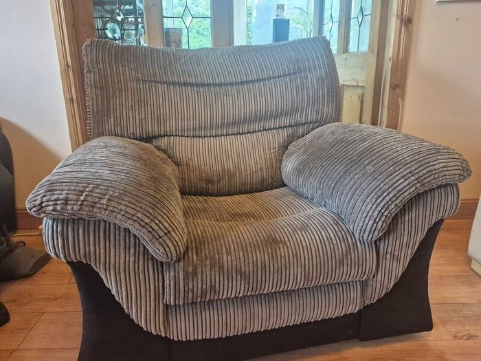 Premium cream leather Sofa-3 seater. 1 grey Chair