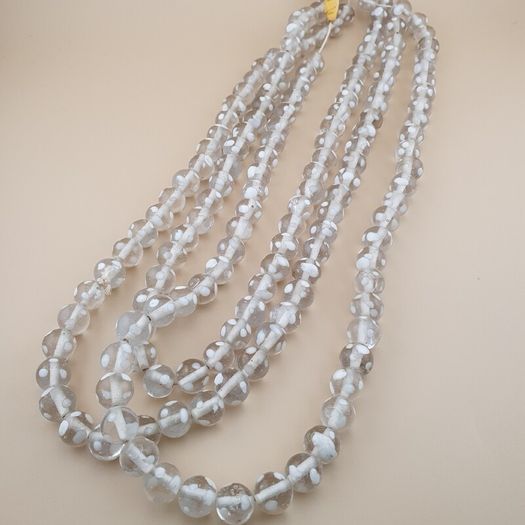 Vintage Clear White Dotted Glass Beads Strands 12-13mm Beads Length 22 inches