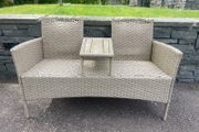 Very Comfortable Rattan 2 Seater Garden - Patio Bench With Small Wooden Table - Can Deliver