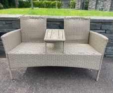 Very Comfortable Rattan 2 Seater Garden - Patio Bench With Small Wooden Table - Can Deliver