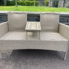 Very Comfortable Rattan 2 Seater Garden - Patio Bench With Small Wooden Table - Can Deliver