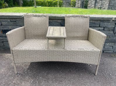 Very Comfortable Rattan 2 Seater Garden - Patio Bench With Small Wooden Table - Can Deliver