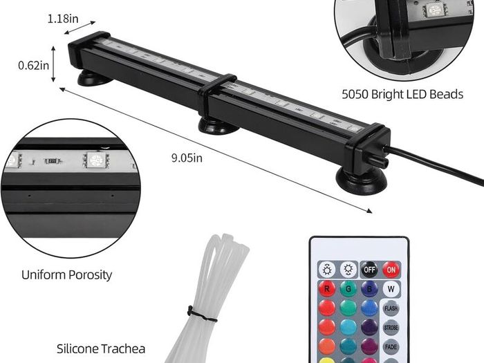 Fish Tank Light Waterproof Aquarium Lights Remote Control 5050 LED Color Changing,Air Bubble lights with 24key controller for Fresh and Saltwater Aquarium 30cm/11.8inch