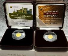 2x 0.5gr Fine 999 Gold Proof Rock of Cashel and Battle of Clontarf Coin with COA.