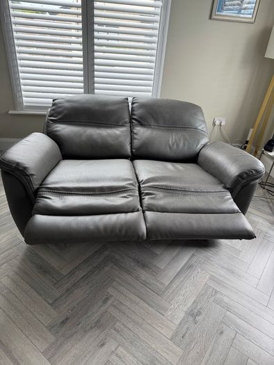 2-Seater Electric Grey Leather Sofa with USB charging ports