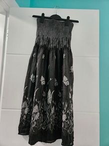 Black Strapless Dress with White Floral Embroidery