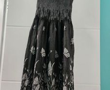 Black Strapless Dress with White Floral Embroidery