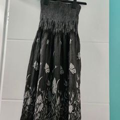 Black Strapless Dress with White Floral Embroidery