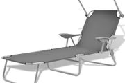Sun Lounger with Canopy Steel Grey