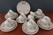 Lovely Vintage Walbrzych, Poland China 19 Piece Teaset for Six in a Beautiful Blue and Purple Floral Pattern