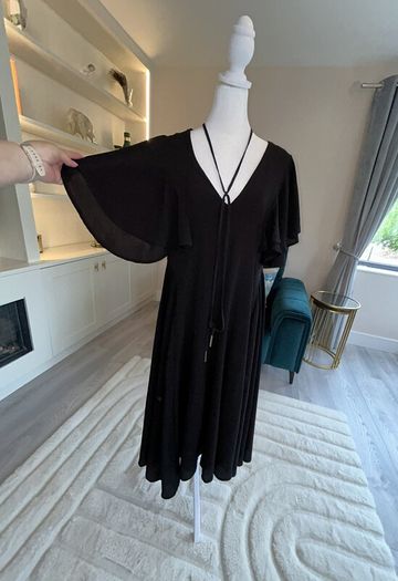 Ladies Midi Black Chiffon Dress with Flutter Sleeves from Boohoo