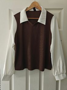 DAZY Colorblock Lantern Sleeve 2 In 1 Top,Fall Clothes Long