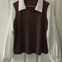 DAZY Colorblock Lantern Sleeve 2 In 1 Top,Fall Clothes Long