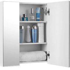 Mirror Cabinet, Bathroom Storage Cabinet with 3 Doors, for Bathroom, 60 x 15 x 55 cm with Adjustable Shelves, Modern White
