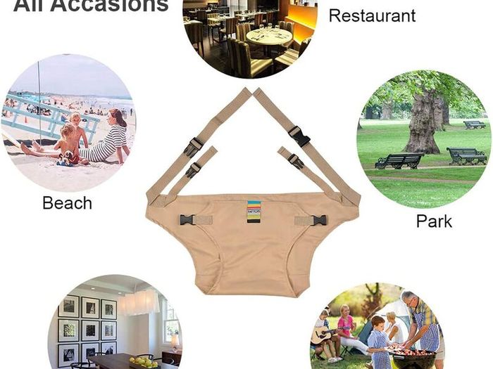 Portable Feeding Booster Seat Strap for Travel/Home/Restaurants/Shopping (Khaki)