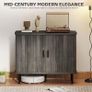 Mid-Century Modern Sideboard Storage Cabinet with Slatted Tambour Sliding Doors, Kitchen Cabinet with Steel Legs, Grey Image 3