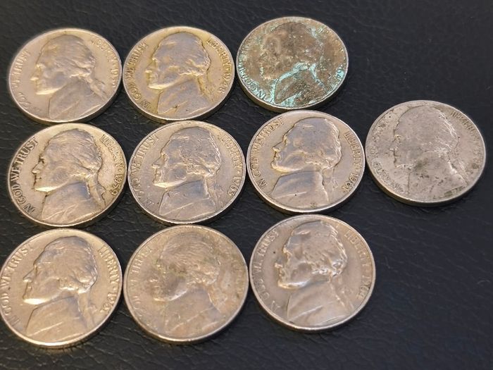 1948-1994 10 x US 5 Cent Coins Nickels Jefferson Lot