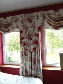 Bedroom Curtains. Price now reduced to. Pelmet boards X 2. Swags and Tails for 2 pairs of Curtains.