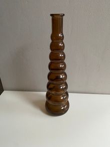 Vintage Amber Glass Vase With A Stacked Bubble Design