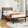 Single Bed Frame with Rustic Wood Headboard Image 7