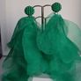 Green Pearl Cluster Stud Glass Inlay Extravagant Chiffon Petal Tassel Earrings Image 9