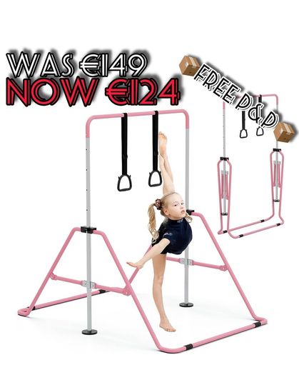 NEW SALE | Gymnastics Bars, Junior Training Kip Bar Gymnastics Equipment for Home Garden, Adjustable Height Gymnastic Folding Horizontal Bar with Gymnastic Rings for Kid Boys Girls