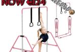 NEW SALE | Gymnastics Bars, Junior Training Kip Bar Gymnastics Equipment for Home Garden, Adjustable Height Gymnastic Folding Horizontal Bar with Gymnastic Rings for Kid Boys Girls