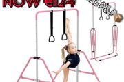 NEW SALE | Gymnastics Bars, Junior Training Kip Bar Gymnastics Equipment for Home Garden, Adjustable Height Gymnastic Folding Horizontal Bar with Gymnastic Rings for Kid Boys Girls