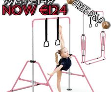NEW SALE | Gymnastics Bars, Junior Training Kip Bar Gymnastics Equipment for Home Garden, Adjustable Height Gymnastic Folding Horizontal Bar with Gymnastic Rings for Kid Boys Girls