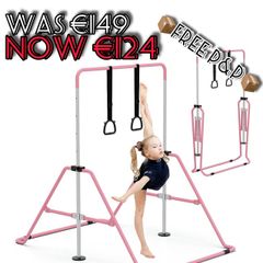 NEW SALE | Gymnastics Bars, Junior Training Kip Bar Gymnastics Equipment for Home Garden, Adjustable Height Gymnastic Folding Horizontal Bar with Gymnastic Rings for Kid Boys Girls