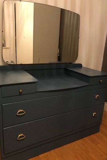 retro / mid century dressing table with 4 drawers and mirror.