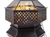 Outdoor Hexagonal 26'' Garden Grill Charcoal Brazier,Outdoor Fireproof Steel with Lattice Cover