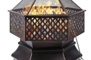 Outdoor Hexagonal 26'' Garden Grill Charcoal Brazier,Outdoor Fireproof Steel with Lattice Cover