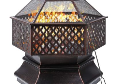 Outdoor Hexagonal 26'' Garden Grill Charcoal Brazier,Outdoor Fireproof Steel with Lattice Cover
