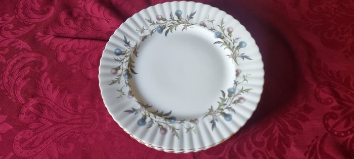 6 Piece Royal Albert Brigadoon Pattern 10.5 Inch Diameter Bone China Gold Gilt First Quality And Original Dinner Plates Made In England