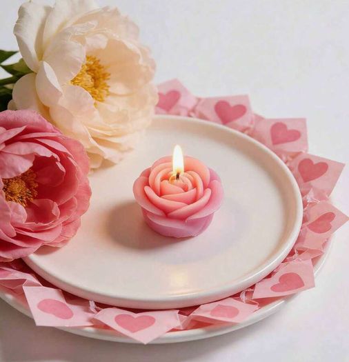 Beautiful Rose-Shaped Candle Set in Wood Box - Perfect Gift