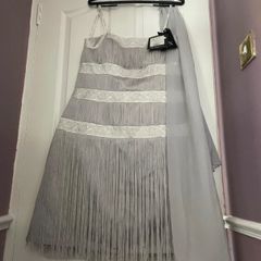 Stunning silver & gray wedding dress with shawl