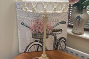 Shabby Chic Style Pillar lamp with Ivory fabric shade with pearl detailing