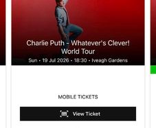 Charlie Puth 19.07.26 Dublin Iveagh Gardens Concert tickets
