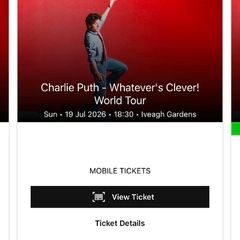 Charlie Puth 19.07.26 Dublin Iveagh Gardens Concert tickets