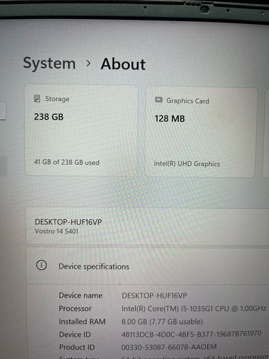 Dell i5 pro 10th gen 8gb 256 win 11 pro