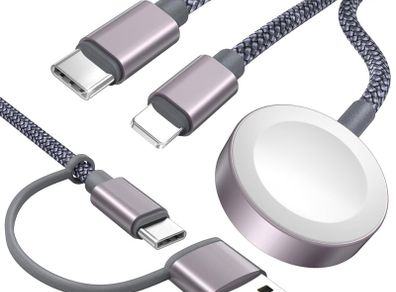 Upgraded Travel Essentials 3 in 2 USB C Charger for Apple Watch Multi Charger Cable Compatible with iWatch Ultra/SE/11/10/9/8/7/6/5/4/3/2/& iPhone 17-11/Galaxy Nintendo Switch -4FT