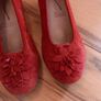 Red Suede Floral Low Wedge Ballet Pump Image 4