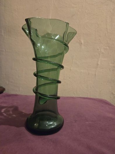 1970's Hand Blown Green Glass Vase
