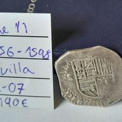 Felipe 11 Silver Cob 2 Reales Coin 1556/1598