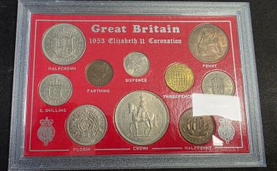 1953 Queen Elizabeth II Coronation Great Britain pre-decimal coin set