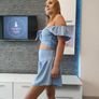 Shorts Set Blouse Neckline Blue Image 6