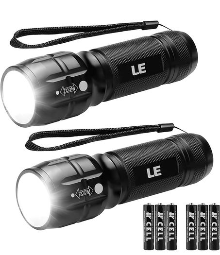 LED Torch, LE1000 Powerful Handheld Flashlight, Super Bright, Pocket Size, Lightweight, Suit for Camping, Cycling, Running, Dog Walking and More Outdoor Use, 6 AAA Batteries Included, Pack of 2
